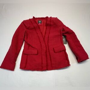 Vince Camuto Red Tweed Fringe-Trim Blazer